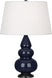 Midnight Blue Glazed Ceramic w/Deep Patina Bronzeed with Pearl Dupioni Fabric Shade Glass
