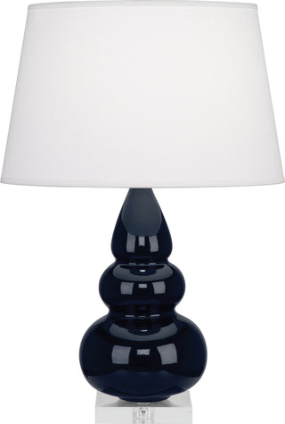 Buy midnight-blue-glazed-ceramic-w-lucite-with-pearl-dupioni-fabric-shade-glass Small Triple Gourd Table Lamp by Robert Abbey