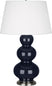 Midnight Blue Glazed Ceramic w/Antique Silvered with Pearl Dupioni Fabric Shade Glass