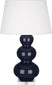 Midnight Blue Glazed Ceramic w/Lucite with Pearl Dupioni Fabric Shade Glass