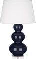 Midnight Blue Glazed Ceramic w/Lucite with Pearl Dupioni Fabric Shade Glass