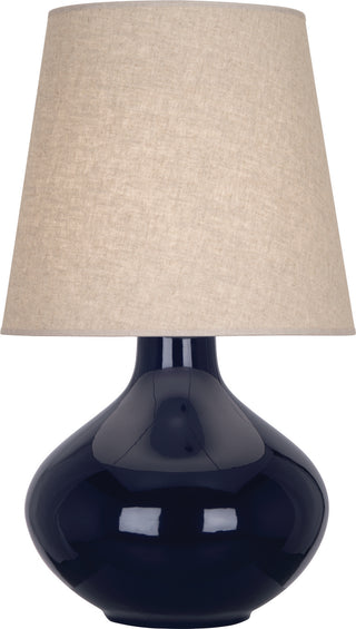 Buy midnight-blue-glazed-ceramic-with-buff-linen-shade-glass-and-beige-tan-shade June Table Lamp by Robert Abbey