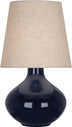 Midnight Blue Glazed Ceramic with Buff Linen Shade Glass and Beige/Tan Shade