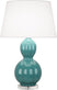 Blue Green Glazed Ceramic w/Lucite with Pearl Dupioni Fabric Shade Glass