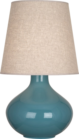 Buy steel-blue-glazed-ceramic-with-buff-linen-shade-glass June Table Lamp by Robert Abbey