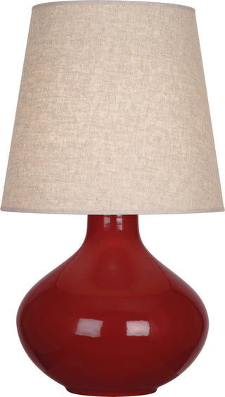 Buy oxblood-glazed-ceramic-with-buff-linen-shade-glass June Table Lamp by Robert Abbey