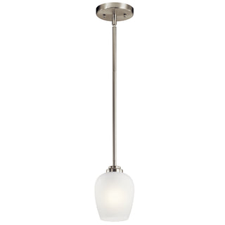 Buy brushed-nickel-with-clear-satin-etched-glass-and-white-shade Valserrano Mini Pendant by Kichler