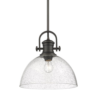 Buy rubbed-bronze-with-seeded-glass-glass Hines Pendant by Golden