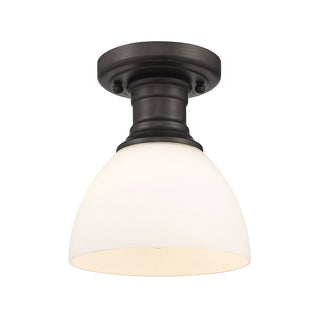 Buy rubbed-bronze-with-opal-glass-glass-and-white-shade Hines Outdoor (Damp) Semi Flush Mount Light by Golden