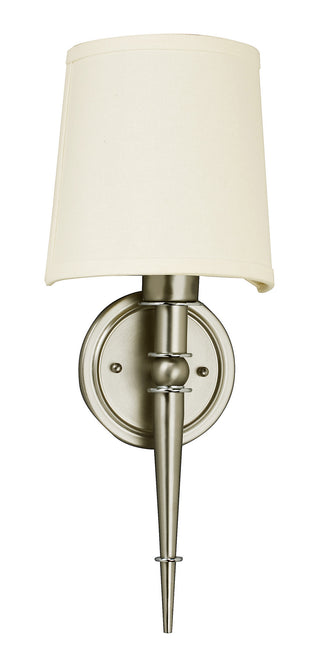 Buy satin-nickel-with-cream-linen-glass Montrose Outdoor (Damp) Sconce by AFX Lighting