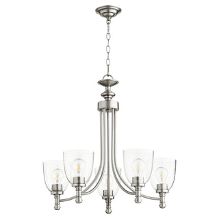 Buy satin-nickel-clear-seeded-with-clear-seeded-glass-and-clear-shade Rossington Outdoor (Damp) Chandelier by Quorum