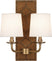 English Ochre Leather w/Nailhead/Aged Brass with Fondine Fabric Shades Glass