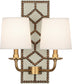 Bruton White Leather w/Nailhead/Aged Brass with Fondine Fabric Shades Glass