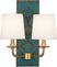 Mayo Teal Leather w/Nailhead/Aged Brass with Fondine Fabric Shades Glass