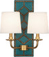 Mayo Teal Leather w/Nailhead/Aged Brass with Fondine Fabric Shades Glass