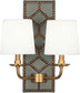 Carter Gray Leather w/Nailhead/Aged Brass with Fondine Fabric Shades Glass