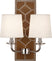 English Ochre Leather w/Nailhead/Polished Nickel with Fondine Fabric Shades Glass