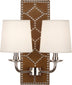 English Ochre Leather w/Nailhead/Polished Nickel with Fondine Fabric Shades Glass