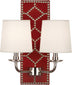 Dragons Blood Leather w/Nailhead/Polished Nickel with Fondine Fabric Shades Glass