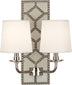 Bruton White Leather w/Nailhead/Polished Nickel with Fondine Fabric Shades Glass