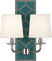 Mayo Teal Leather w/Nailhead/Polished Nickel with Fondine Fabric Shades Glass
