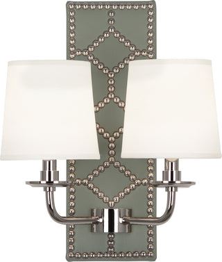 Buy carter-gray-leather-w-nailhead-polished-nickel-with-fondine-fabric-shades-glass Williamsburg Lightfoot Sconce by Robert Abbey