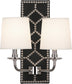 Blacksmith Black Leather w/Nailhead/Polished Nickel with Fondine Fabric Shades Glass