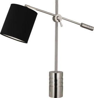 Buy polished-nickel-with-anna-black-fabric-shade-w-silver-lining-glass Campbell Table Lamp by Robert Abbey