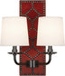 Dragons Blood Leather w/Nailhead/Deep Patina Bronze with Fondine Fabric Shades Glass