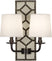 Bruton White Leather w/Nailhead/Deep Patina Bronze with Fondine Fabric Shades Glass