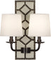 Bruton White Leather w/Nailhead/Deep Patina Bronze with Fondine Fabric Shades Glass