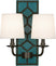 Mayo Teal Leather w/Nailhead/Deep Patina Bronze with Fondine Fabric Shades Glass