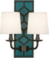 Mayo Teal Leather w/Nailhead/Deep Patina Bronze with Fondine Fabric Shades Glass