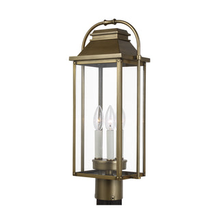 Buy painted-distressed-brass-with-clear-glass Wellsworth Outdoor (Wet) Post Lantern by Visual Comfort Studio