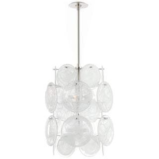 Buy polished-nickel-with-white-strie-glass-glass-and-white-shade Loire Outdoor (Damp) Chandelier by Visual Comfort Signature