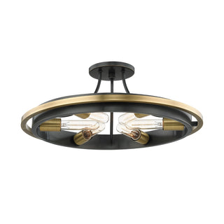 Buy aged-old-bronze-with-crackle-clear-glass Chambers Outdoor (Damp) Semi-Flush Mount Ceiling Light by Hudson Valley