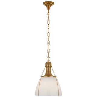 Buy antique-burnished-brass-with-white-glass-glass-and-white-shade Prestwick Outdoor (Damp) Pendant by Visual Comfort Signature