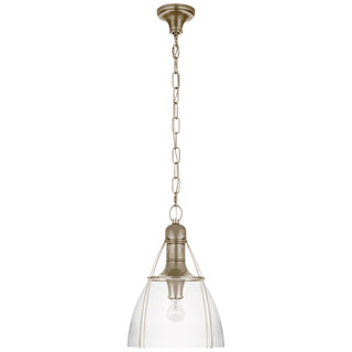 Buy antique-nickel-with-clear-glass-glass-and-white-shade Prestwick Outdoor (Damp) Pendant by Visual Comfort Signature