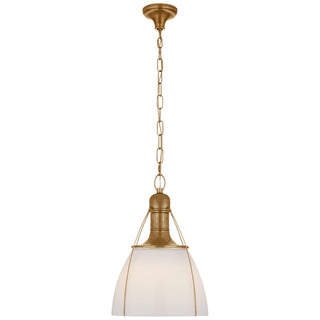 Buy antique-burnished-brass-with-white-glass-glass Prestwick Outdoor (Damp) Pendant by Visual Comfort Signature