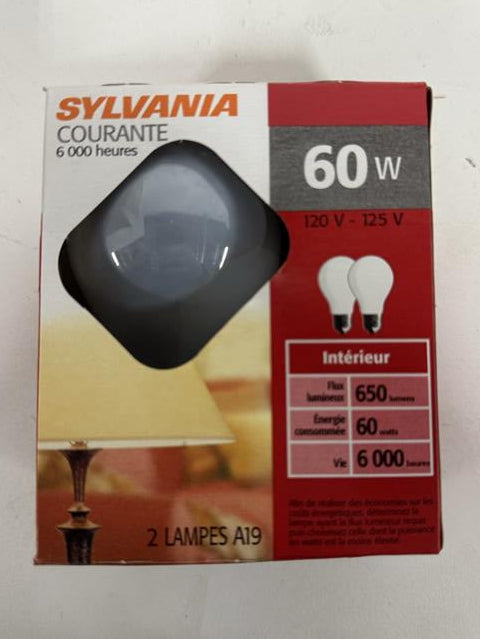 60 Watt A19 Incandescent, Medium Base, 120V-125V (2-Pack) Light Bulb by Sylvania