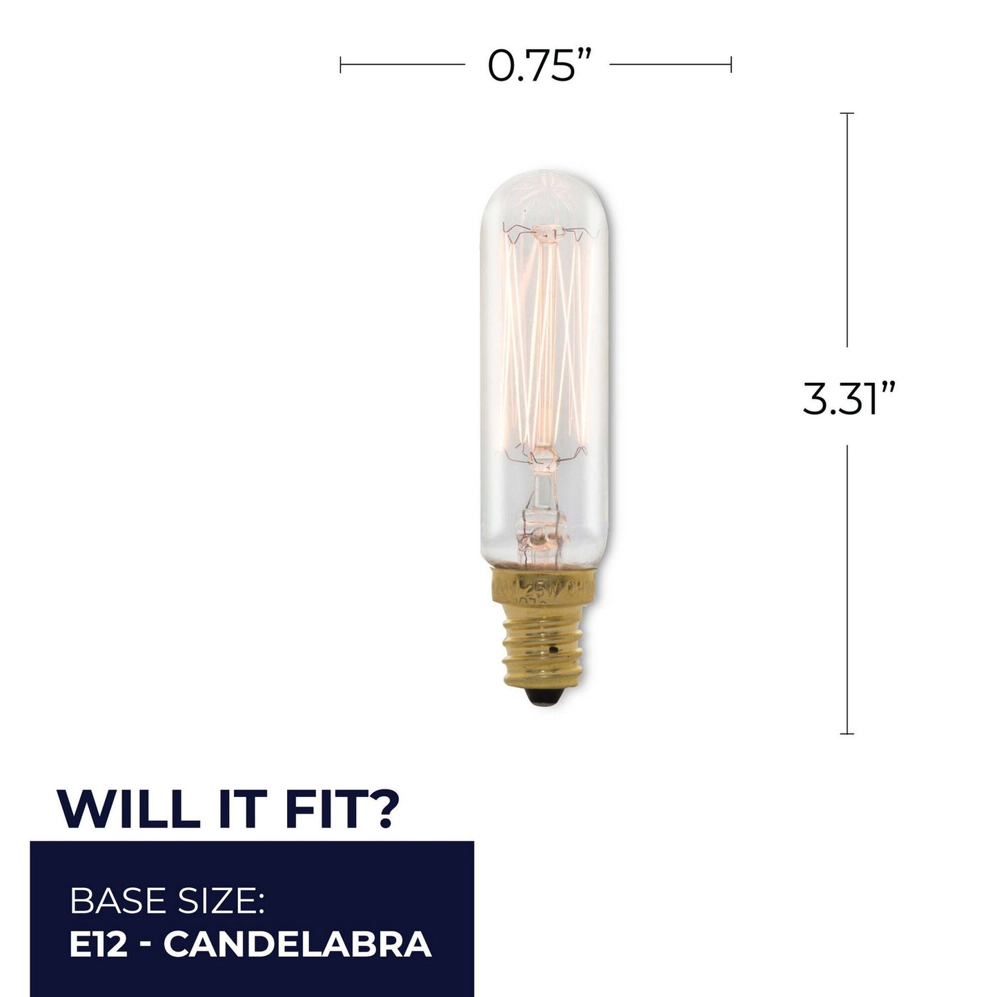 Tubular 25 Watt E12 Candelabra T6 120V Incandescent 2700k Light Bulb by Bulbrite