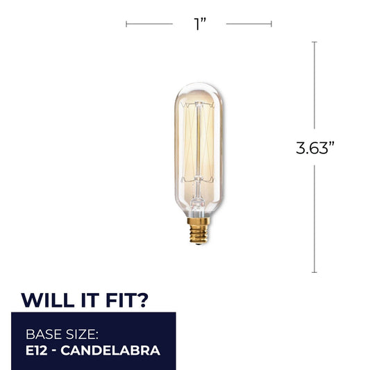 Tubular 40 Watt E12 Candelabra T8 120V Incandescent 2200k Light Bulb by Bulbrite