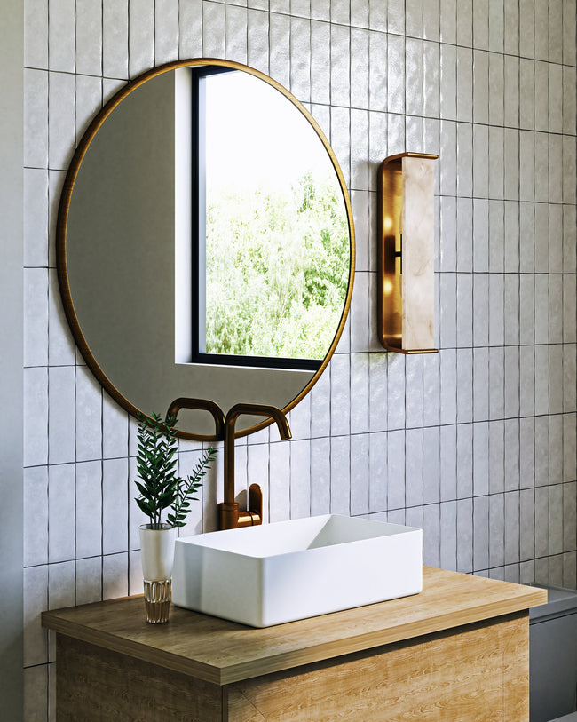 Abbott Wall and Vanity Light - room setting, Vintage Brass/Alabaster [Alora-WV327015VBAR|CUSTOM|1]