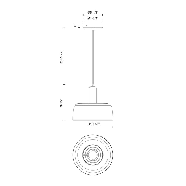 Adriano 10" Pendant - dimension drawing 2 [Alora-PD427710BG|CUSTOM|2]