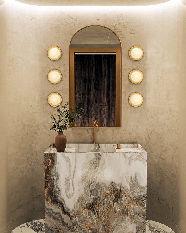 Alonso LED Wall and Vanity Light - room setting, Vintage Brass [Alora-WV320108VB|CUSTOM|1]
