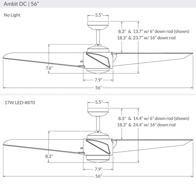 Modern Fan Co Ambit DC 56" Ceiling Fan - Damp Rated - dimension drawing (AMB-LineDrawing.jpg) [Modern Fan Co-AMB-MW-56-MW-NL-WC|CUSTOM|18]
