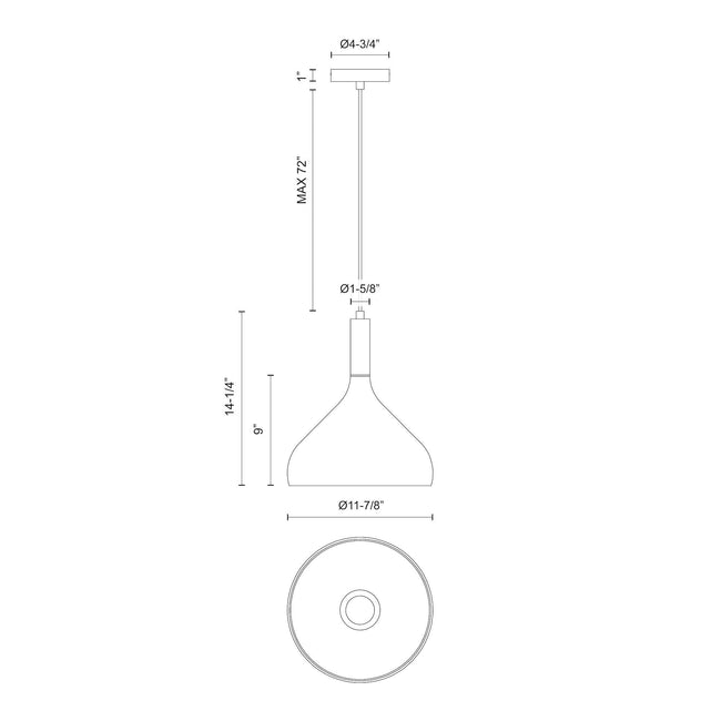 Belleview 12" Pendant - dimension drawing 2 [Alora-PD532312AGCL|CUSTOM|2]