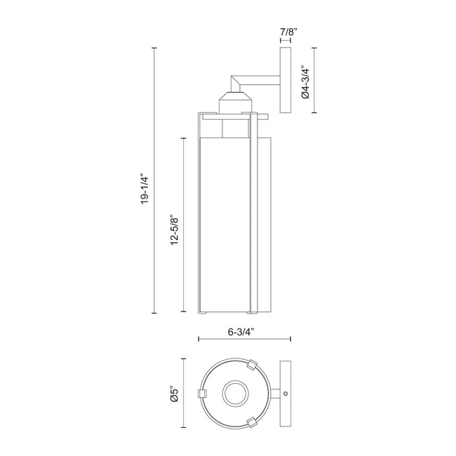Belmont 5" Wall and Vanity Light - dimension drawing 2 [Alora-WV536005AGWC|CUSTOM|2]