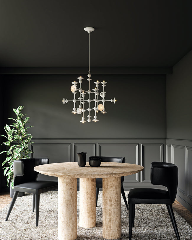 Cadence 29" 18-Light Chandelier - room setting, Antique White [Alora-CH328129AW|CUSTOM|3]