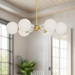 Celia Chandelier - room setting, Brushed Gold/Opal Glass [Alora-CH415330BGOP|CUSTOM|3]